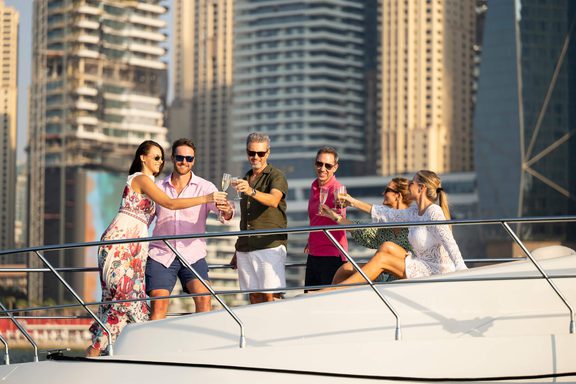 Group event yacht charter miami toasting